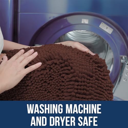 Muddy Mat® | Chenille Bathroom Rugs Quick Dry Microfiber Mats Non Slip Washable, Extra Thick, Soft and Highly Absorbent Bath Mats for Bathroom, Kitchen, and Shower Floor - Brown 24"x35"