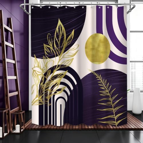 Dark Purple and Gold Extra Long Shower Curtain, Tall 72X96 in