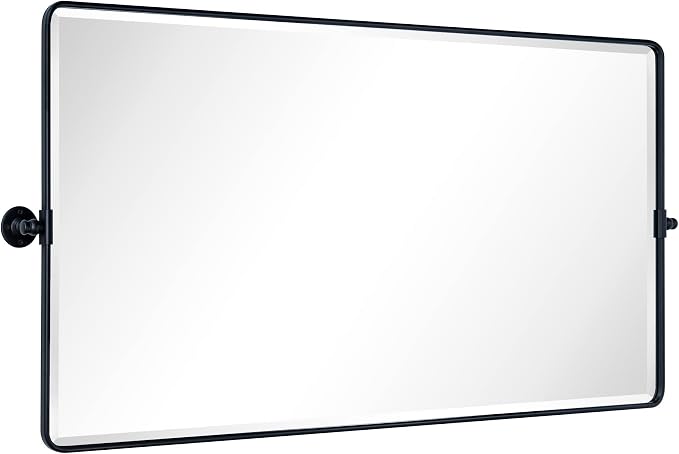 TEHOME Pivot Full Length Bathroom Vanity Mirror Matt Black Metal Framed Full Body Wall Mounted Floor Pivoting Mirror for Bathroom, Living Room, Overall 58.12 x 28 inches (Mirrror 54 x 28 inches)