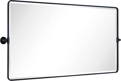 TEHOME Pivot Full Length Bathroom Vanity Mirror Matt Black Metal Framed Full Body Wall Mounted Floor Pivoting Mirror for Bathroom, Living Room, Overall 58.12 x 28 inches (Mirrror 54 x 28 inches)