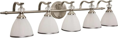 Bathroom Lighting Fixtures, 5-Light Brushed Nickel Vanity Light with Milky Glass Shade, 35" Large Vanity Lights for Bathroom, E26 Socket, for Mirror, Living Room, Bedroom, Hallway