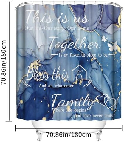 4Pcs Family Marble Shower Curtain Sets with Rugs