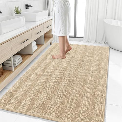 Smiry Thick Chenille Large Bathroom Runner Rugs 59x35, Soft Bath Mat, Beige
