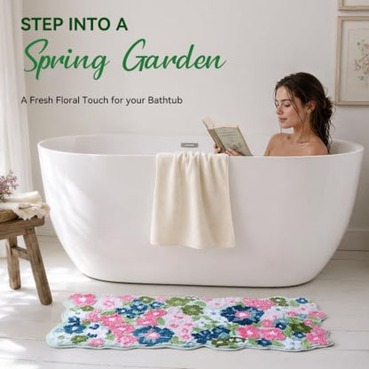 TRUEDAYS Wildflower Floral Runner Bathroom Rug - Cute Tufted Non Slip Soft Flower Shaped Bath Mat, Washable Farmhouse & Cottagecore Bathroom Decor - Aesthetic Rug for Vanity, Tub, Entryway