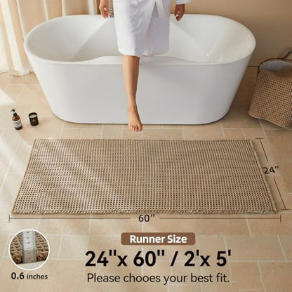 Triohero Waffle Runner Rug Bathroom, Long Boho Bath Mat, 24x60 Beige