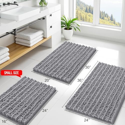 Smiry Bathroom Rugs 47X20, Extra Soft Rubber Backing Chenille Bath Mats