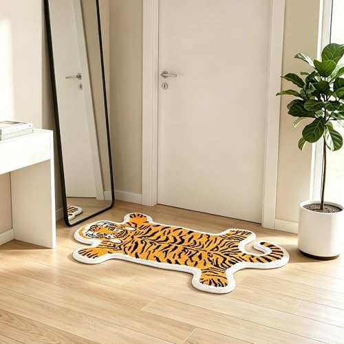 Yellow Tiger Bath Mat for Bathroom Non Slip Cartoon Carpet 24x39in