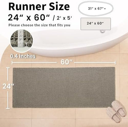 Long Bath Mat, Waffle Bathroom Runner Rug Non Slip Washable, 24 x 60
