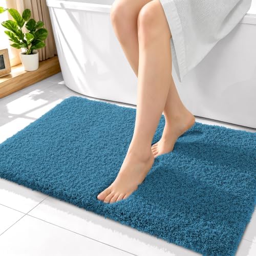 OLANLY Microfiber Bathroom Rugs 36x24, Ultra Soft Bath Mat, Peacock Blue