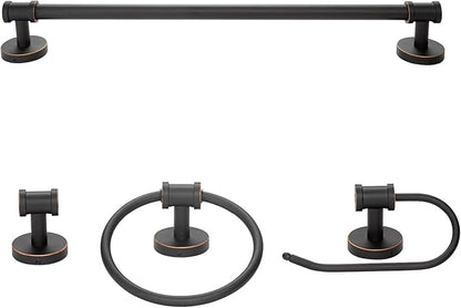 Globe Electric 51415 Camden 5-Piece All-in-One Bathroom Set, 3 Vanity Light with Seeded Glass Shades, Bar, Towel Ring, Robe Hook, Toilet Paper Holder, Bronze
