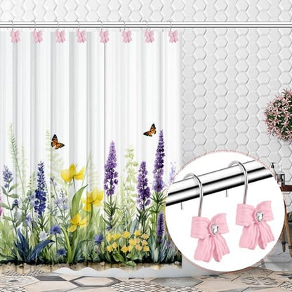 Shower Curtain Hooks, Pink 12 Pack for Bathroom Decor