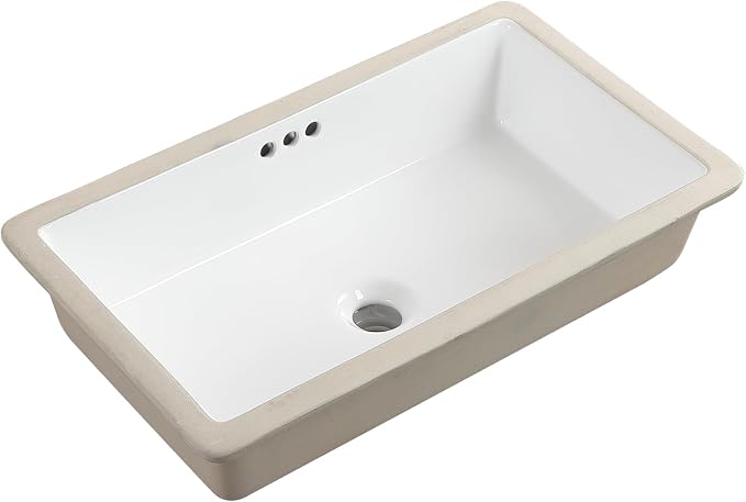 24 Inch Undermount Bathroom Sink Rectangular Undermount Sink White Ceramic Under Counter Bathroom Sinks with Flat Overflow Type (23.8"x 13.8")