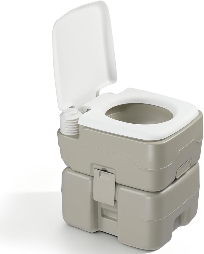 Portable Camping Toilet, 5.3 Gal Waste Tank & 3.2 Gal Flush Tank, Push-Button Pressurized Flush Commode, Leak-proof and Odourless Travel Toilet for Adults Outdoor, Camping, Emergency Use