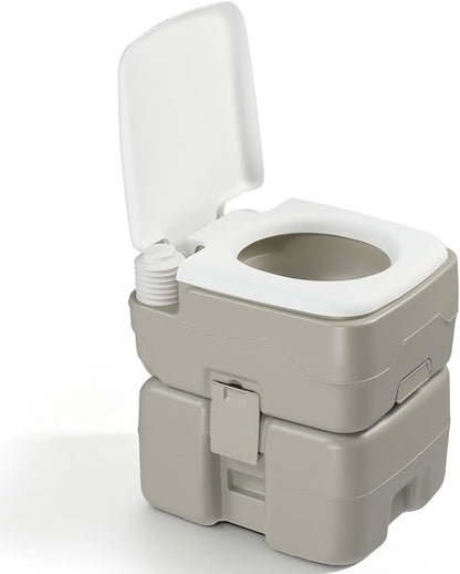 Portable Camping Toilet, 5.3 Gal Waste Tank & 3.2 Gal Flush Tank, Push-Button Pressurized Flush Commode, Leak-proof and Odourless Travel Toilet for Adults Outdoor, Camping, Emergency Use