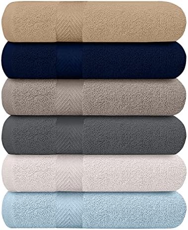 KAHAF Collection 6-Pack Bath Towels - Lightweight - Extra Absorbent - 100% Cotton - Shower towels (Multi, 27 inchesx54 inches)