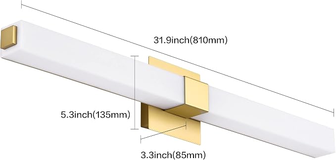 32in Gold Bathroom Light Fixtures Modern LED Vanity Lights Bar 22W Acrylic Bath Wall Lighting Bright White 6000K