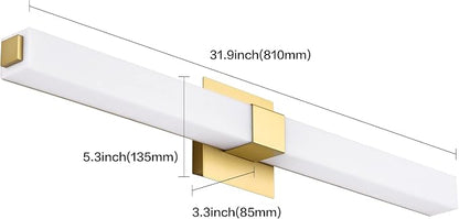 32in Gold Bathroom Light Fixtures Modern LED Vanity Lights Bar 22W Acrylic Bath Wall Lighting Bright White 6000K