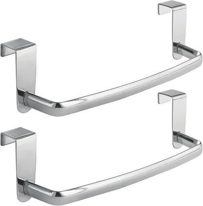 mDesign Steel Metal Wire Over Cabinet Towel Rack Storage Organizer - Hang on Cabinet or Door - Towel Bar Holder for Kitchen - Holds Hand Towels, Washcloths - Spira Collection, 2 Pack, Chrome