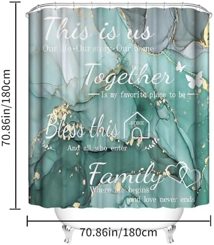 4Pcs Family Marble Shower Curtain Sets with Rugs