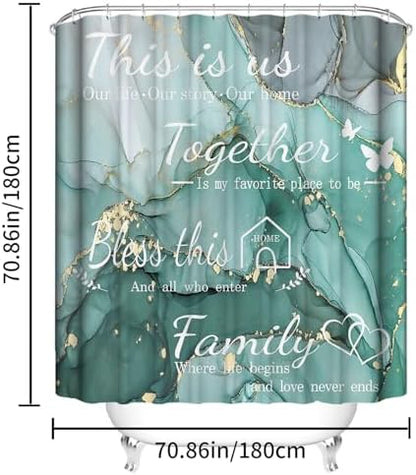 4Pcs Family Marble Shower Curtain Sets with Rugs