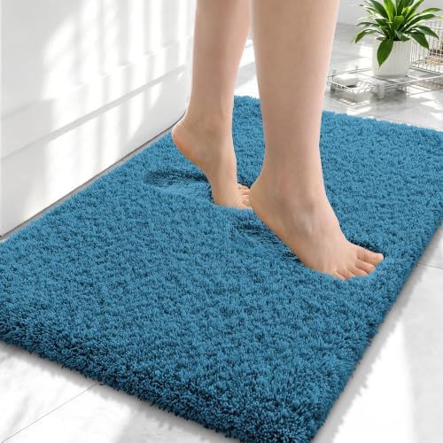 OLANLY Microfiber Small Bathroom Rugs 24x16, Soft Bath Mat, Peacock Blue