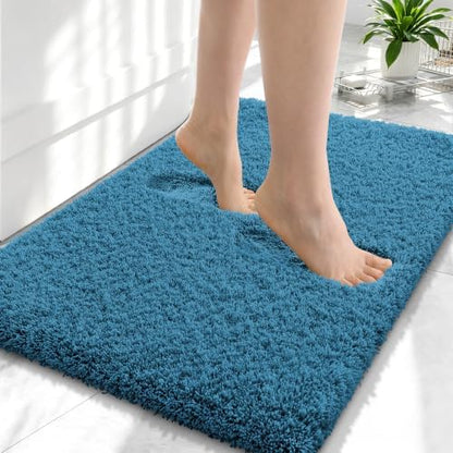 OLANLY Microfiber Small Bathroom Rugs 24x16, Soft Bath Mat, Peacock Blue