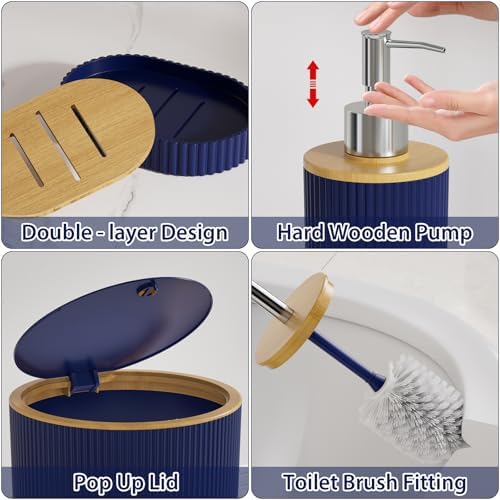 Bathroom Accessories Set 25 PCS, Navy Blue Shower Curtains Set