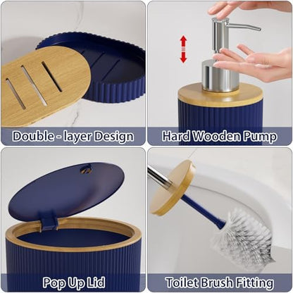 Bathroom Accessories Set 25 PCS, Navy Blue Shower Curtains Set