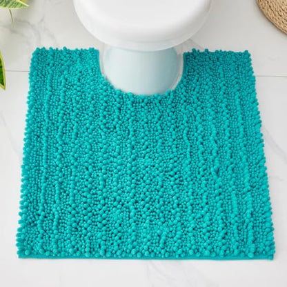 Disolla Toilet Rug 24x24 Inch - Teal U-Shaped Bathroom Floor Mat, Soft Shaggy Plush Absorbent Chenille Contour Rug, Non-Slip Washable Pedestal Base Rug
