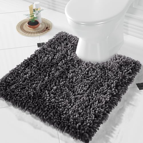 Yimobra Toilet Rugs U Shaped Washable, Soft Comfortable Toilet Mat for Bathroom Floor, Non-Slip Contour Bathroom Rugs for Toilet, Fluffy, Thick, Dry Quickly Absorbent Water, 24 x 20, Dark Grey