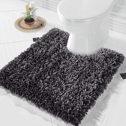 Yimobra Toilet Rugs U Shaped Washable, Soft Comfortable Toilet Mat for Bathroom Floor, Non-Slip Contour Bathroom Rugs for Toilet, Fluffy, Thick, Dry Quickly Absorbent Water, 24 x 20, Dark Grey