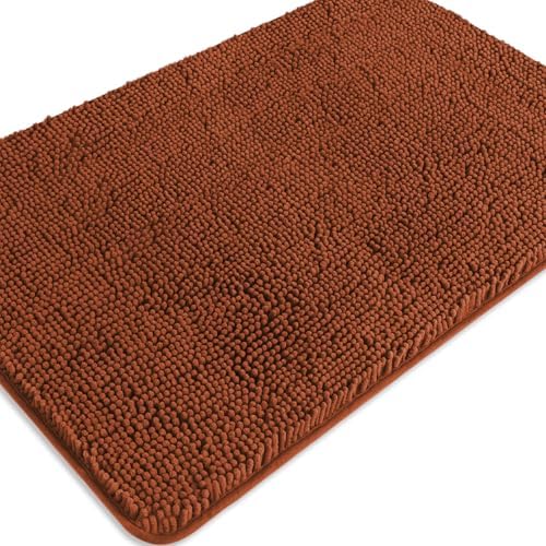 Rust Bathroom Rugs – Absorbent and Washable Bath Mat, Non-Slip, Thick Soft Chenille Bath Rugs for Bathroom Floor, Shower, Sink - 24" x 36"