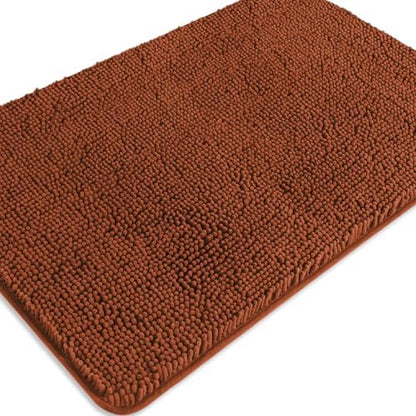 Rust Bathroom Rugs – Absorbent and Washable Bath Mat, Non-Slip, Thick Soft Chenille Bath Rugs for Bathroom Floor, Shower, Sink - 24" x 36"