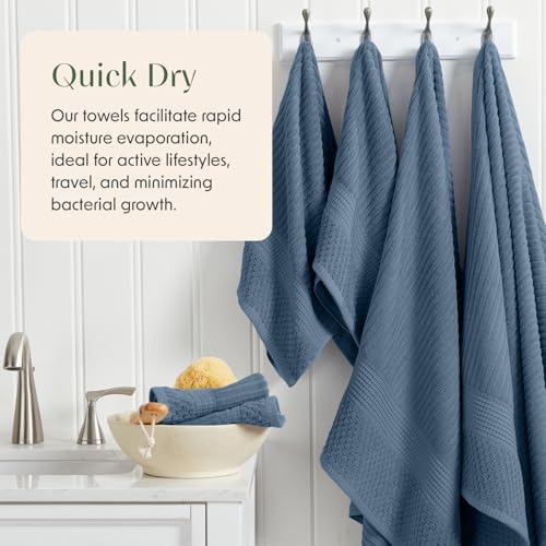 Springtree Home 100% Cotton Bath Towel Set | 4-Pack | Textured | Oceanview