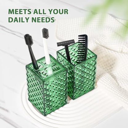 RYTOXILO Green Bathroom Accessories Set, 4 Pack Green Bath Accessory Sets Complete, Acrylic Soap Dispenser and Toothbrush Holder Set for Bathroom Counter Sink, Modern Bathroom Decor