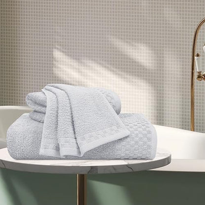 MyOwn Ultra Soft 3 Pack Cotton Towel Set, Contains a Bath Towels 28x55 inch, a Hand Towels 16x24 inch & a Wash Coths 12x12 inch, Ideal Everyday use, Compact & Lightweight - Light Grey