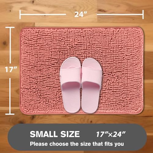 Coral Bathroom Rugs – Absorbent and Washable Bath Mat, Non-Slip, Thick Soft Chenille Bath Rugs for Bathroom Floor, Shower, Sink - 17" x 24"