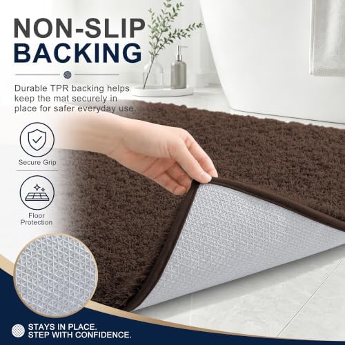OLANLY Microfiber Large Bathroom Rugs 40x32, Soft Absorbent Bath Mat, Brown