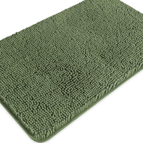 Loden Green Bathroom Rugs – Absorbent and Washable Bath Mat, Non-Slip, Thick Soft Chenille Bath Rugs for Bathroom Floor, Shower, Sink - 20" x 32"