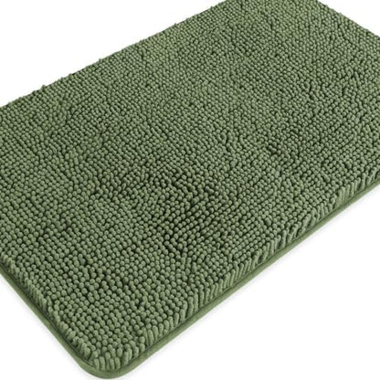 Loden Green Bathroom Rugs – Absorbent and Washable Bath Mat, Non-Slip, Thick Soft Chenille Bath Rugs for Bathroom Floor, Shower, Sink - 20" x 32"