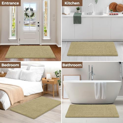 Bcoimo Bath Rug Mat,Beige Chenille High Absorbent Long Bathroom Runner Rugs