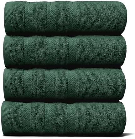 Hearth & Harbor Luxury Hand Towels - 100% Ring Spun Cotton Hand Towels for Bathroom, Shower, Spa, Soft & Absorbent Towels, 4 Piece Set, Hunter Green