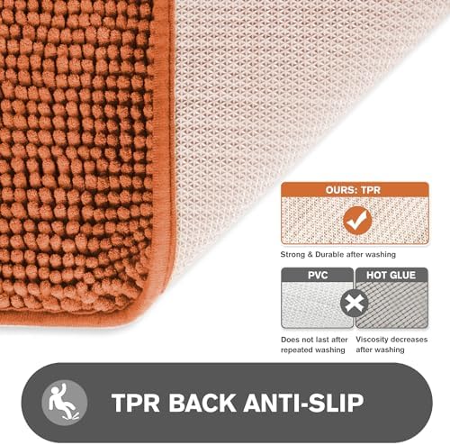 Bathroom Rugs 30 x 50 Inch – Extra Large Bath Mat | Absorbent and Washable Thick Chenille Bath Rugs Non-Slip Runner Rug for Bathroom, Shower, Tub(Burnt Orange)