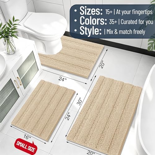 Smiry Thick Chenille Large Bathroom Runner Rugs 59x35, Soft Bath Mat, Beige