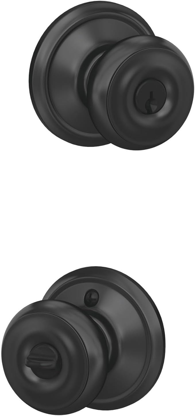 Schlage F51A GEO 622 Georgian Door Knob, Keyed Entry Lock, Matte Black