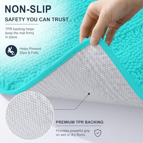 Smiry Thick Chenille Bathroom Runner Rugs 59x20, Absorbent Bath Mat, Teal