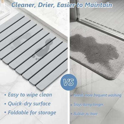 AWW Foldable Stone Bath Mat, Diatomaceous, 23.6"x15.5", Light Grey