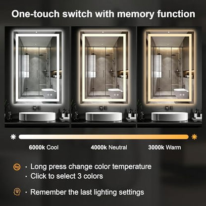 36x24 LED Bathroom Mirror with Lights, Lighted Vanity Mirror for Wall