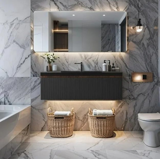 48" Floating Bathroom Vanity Sink Combo, Wall-Mounted Cabinet with Soft-Close Drawer & Black Quartz Sand Basin, Modern，Elegant Smoked Walnut