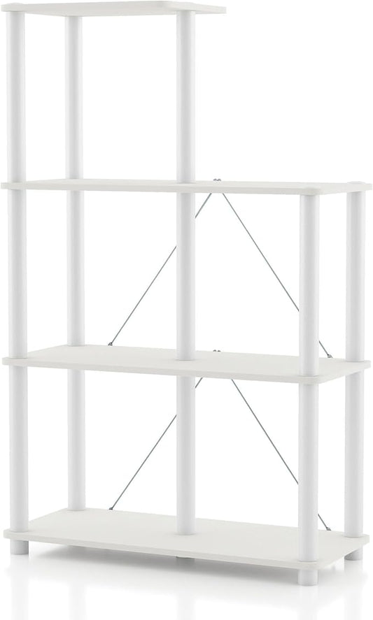 Homes: Inside + Out Apexa Modern 5-Cube Ladder Shelving Units, Collectibles Display Shelves, Easy Assembly Standing Shelf, Home Storage Organizer for Living Room, Bedroom, Office, White